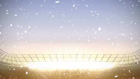 animation of confetti floating over stadium at sunset