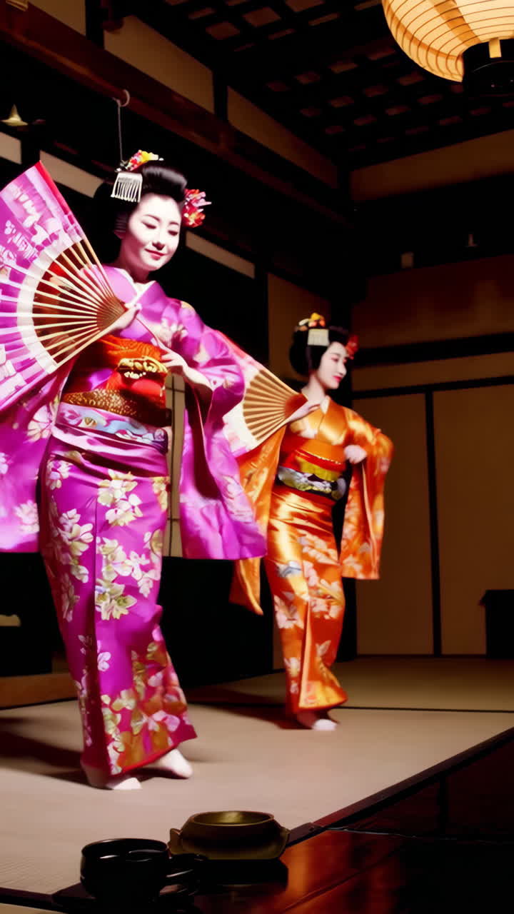 Geisha Dance Performance in Traditional Japanese Setting