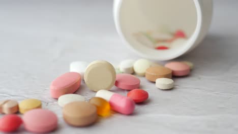 selective focus close up of many ful pills and capsules