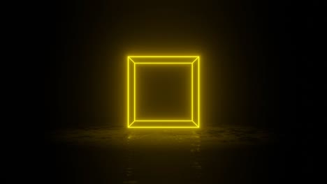 cube with yellow neon edges spins and hovers over a dark surface. minimal motion graphic animated background