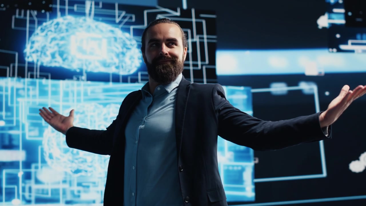 Leader aziendale valuta la strategia di piattaforma AI digitale