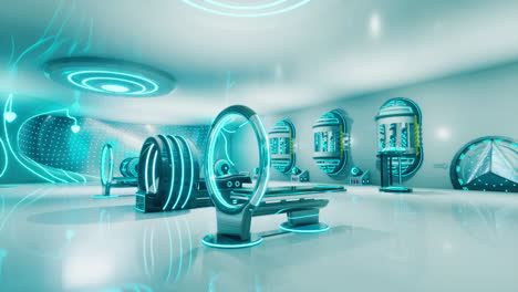 futuristic sci-fi interior design with blue lighting