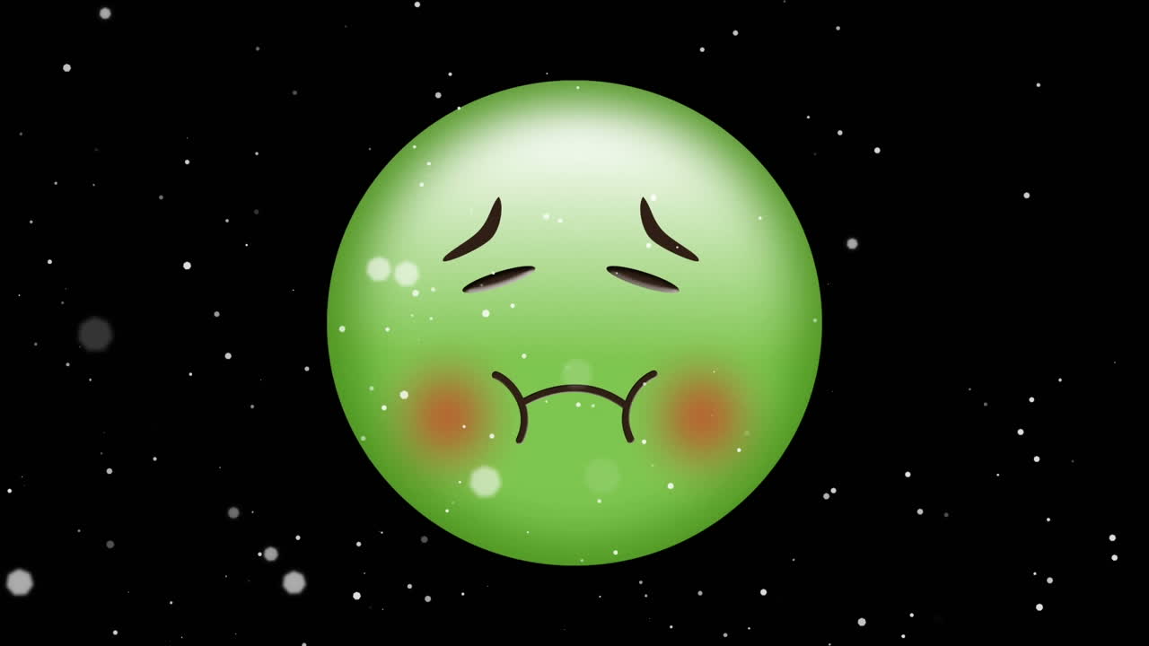 콩페티 위에 떨어지는 아픈 이모지 아이콘의 애니메이션