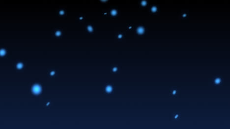 animación de múltiples bolas azules brillantes fuera de foco de manchas de luz que caen sobre un fondo azul oscuro