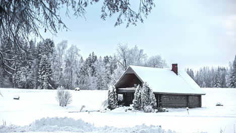 a chalet in the middle of a snow covered winter landscape