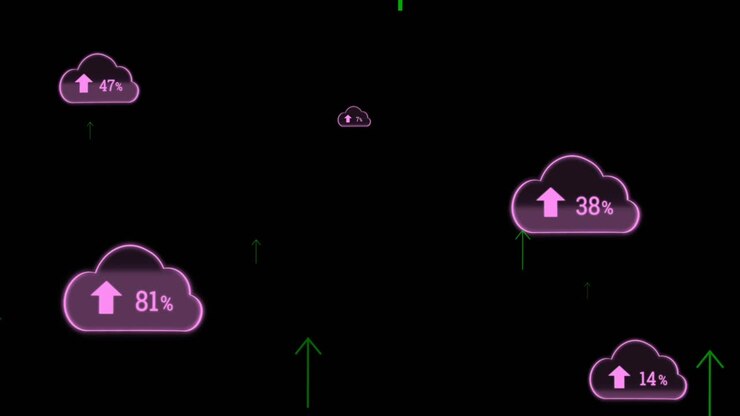 Animation of falling clouds icons over dark background