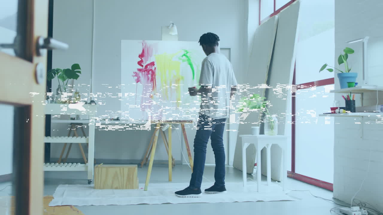 아프리카계 미국인 남성 그림 위의 바이브 텍스트의 애니메이션