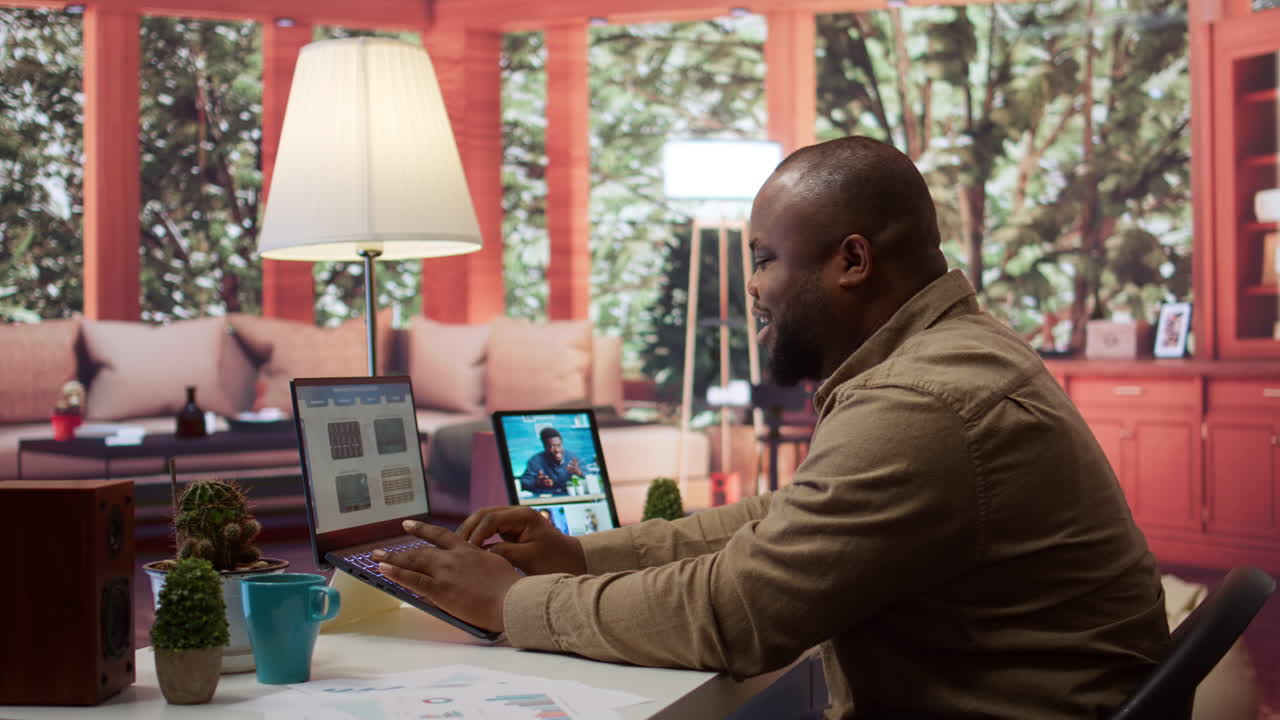 Business owner meeting on videoconference call with shareholders