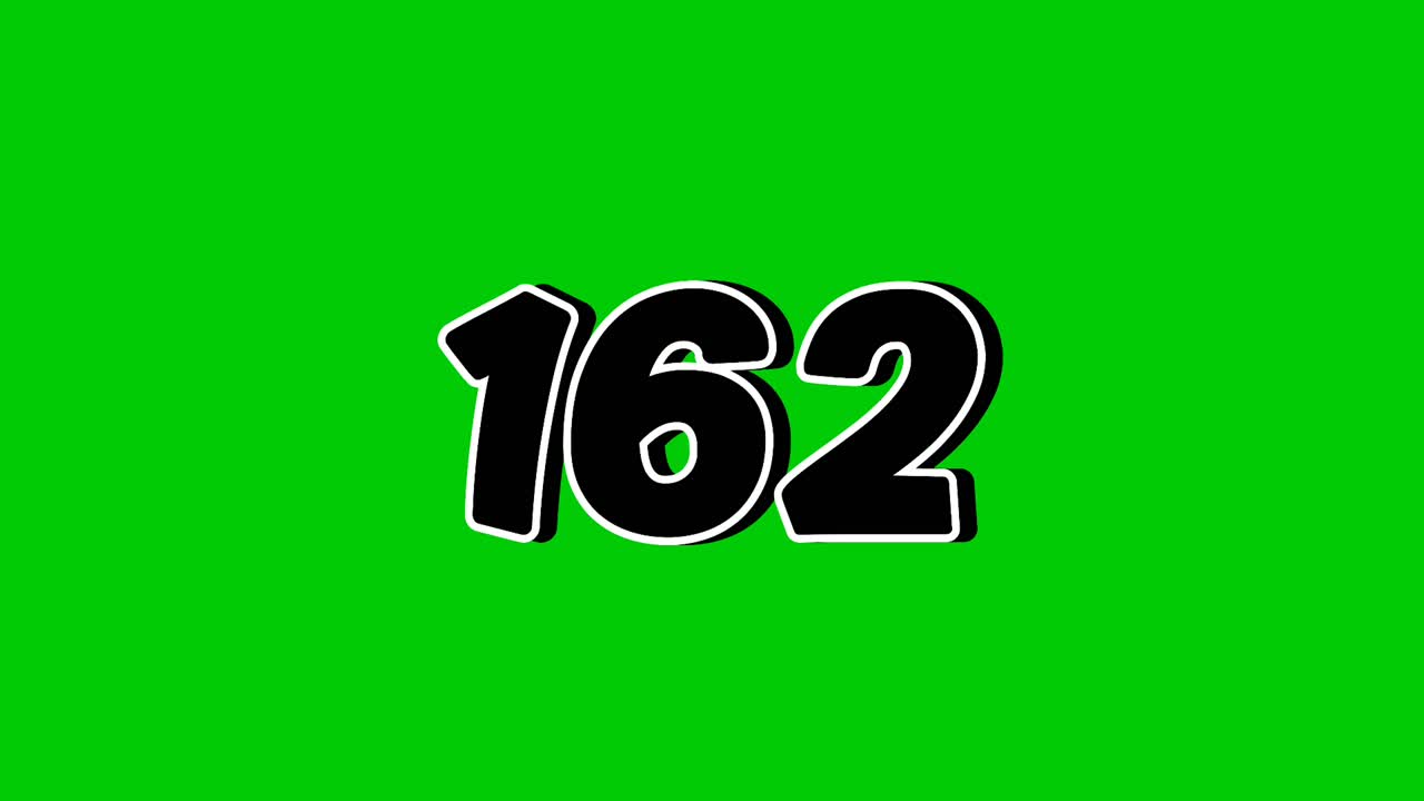Number 162 symbol sign animation motion graphics cartoon on green screen background. Black color number reveal on smoke,for video number for video elements