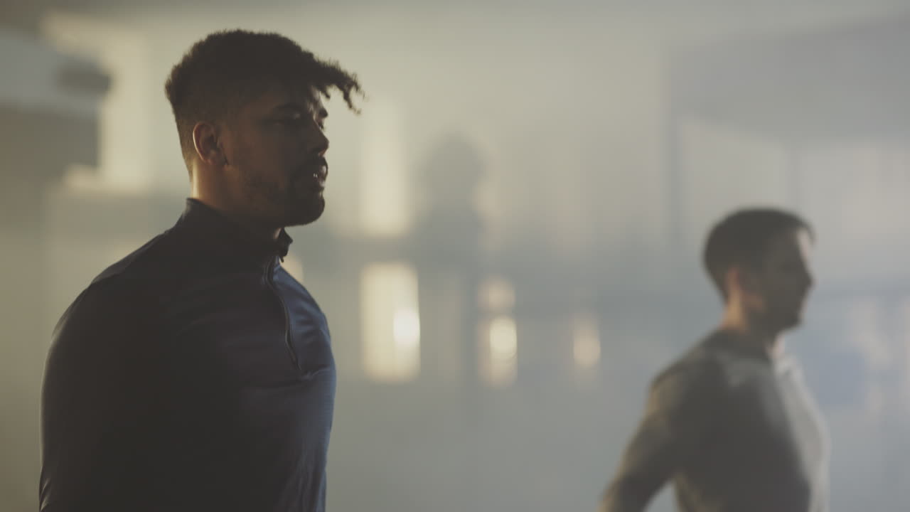 Men in a smoky building