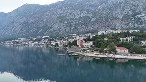 aerial drone view bay of kotor old coastal town city montenegro balkan country balkans adriatic sea