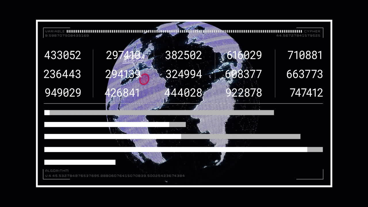 datos digitales y animación de algoritmos sobre globo giratorio con códigos numéricos