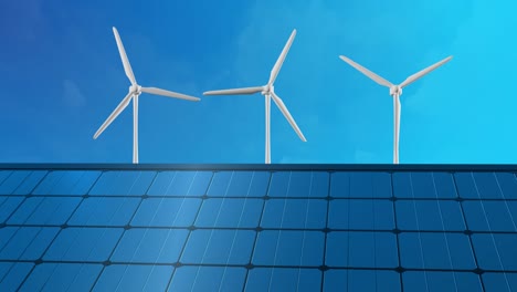 solar cells texture and solar panels with wind turbines in power station loop background.