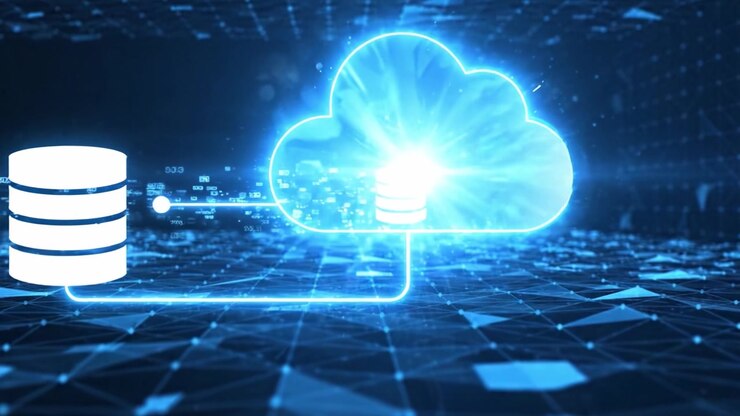 Visual Representation of Data Transfer Between Cloud and Database in a Digital Environment Highlighting Connectivity and Modern Technology