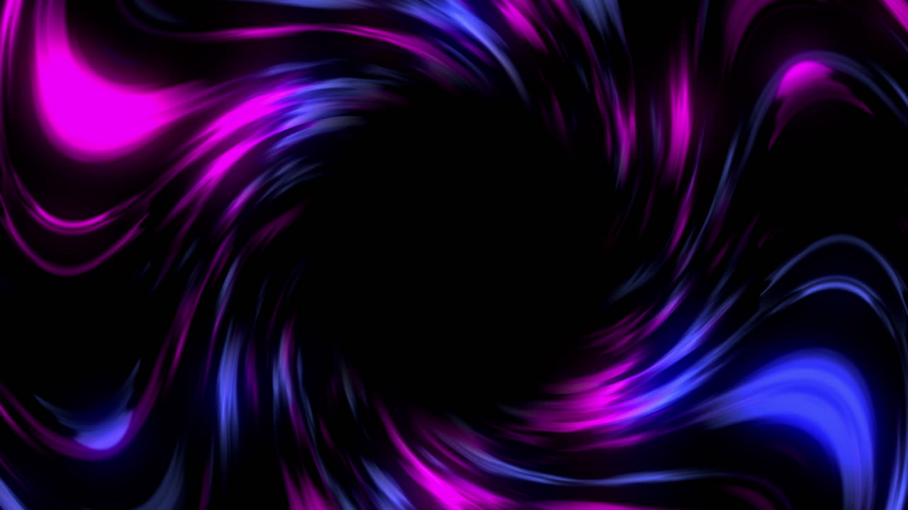 Glowing pink and blue swirl rotating and pulsating on black background