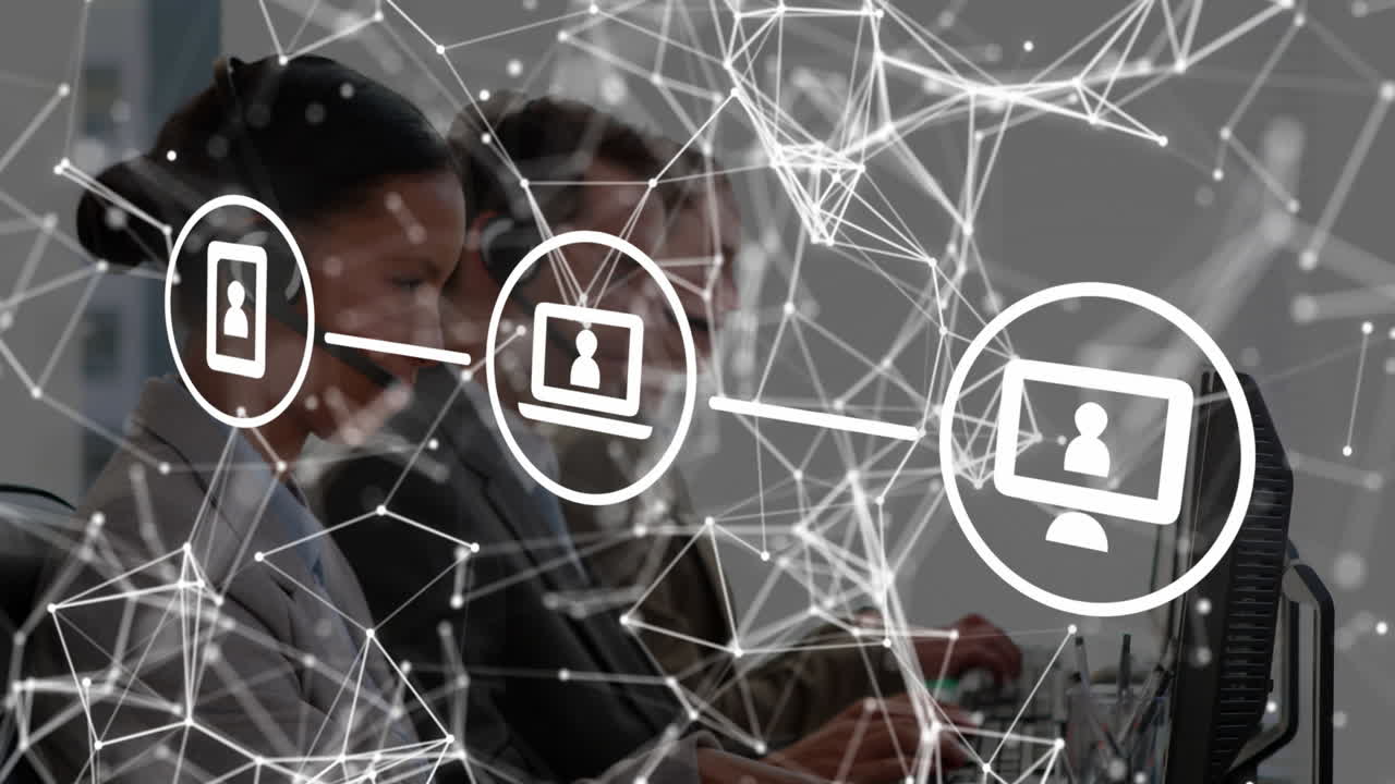 red de iconos de conexión y red de conexiones contra personas que trabajan