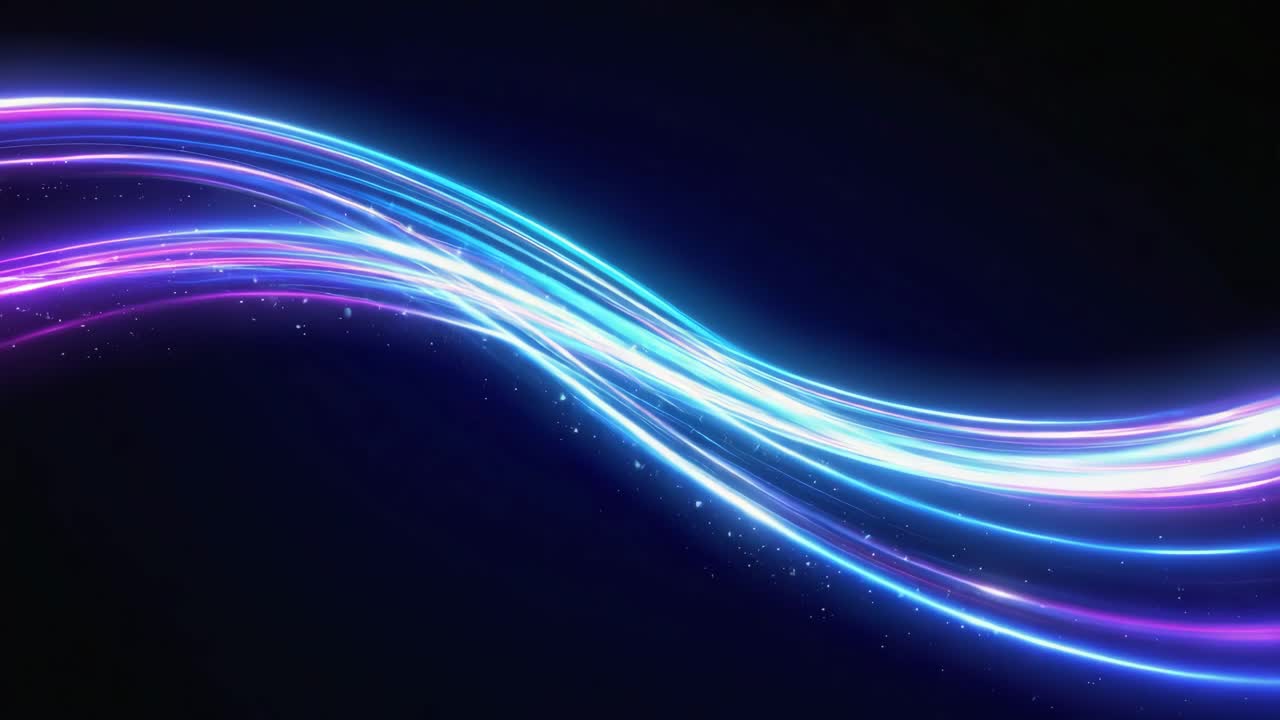 Abstract Glowing Blue and Purple Light Trails on Dark Background