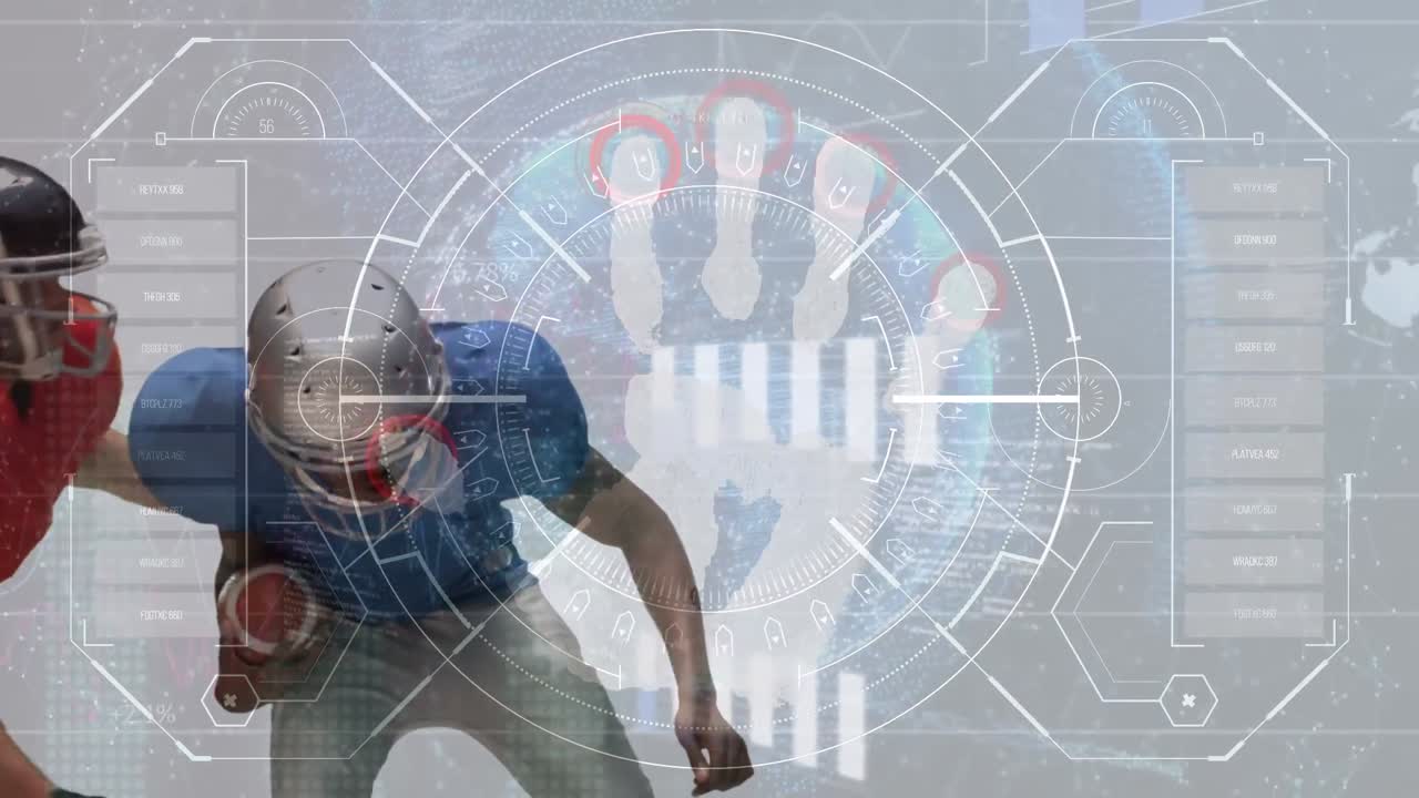 animación de la interfaz digital sobre jugadores de fútbol americano