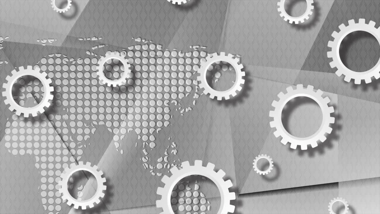 серый высокотехнологичный абстрактный фон движения с пунктирной картой и передачами