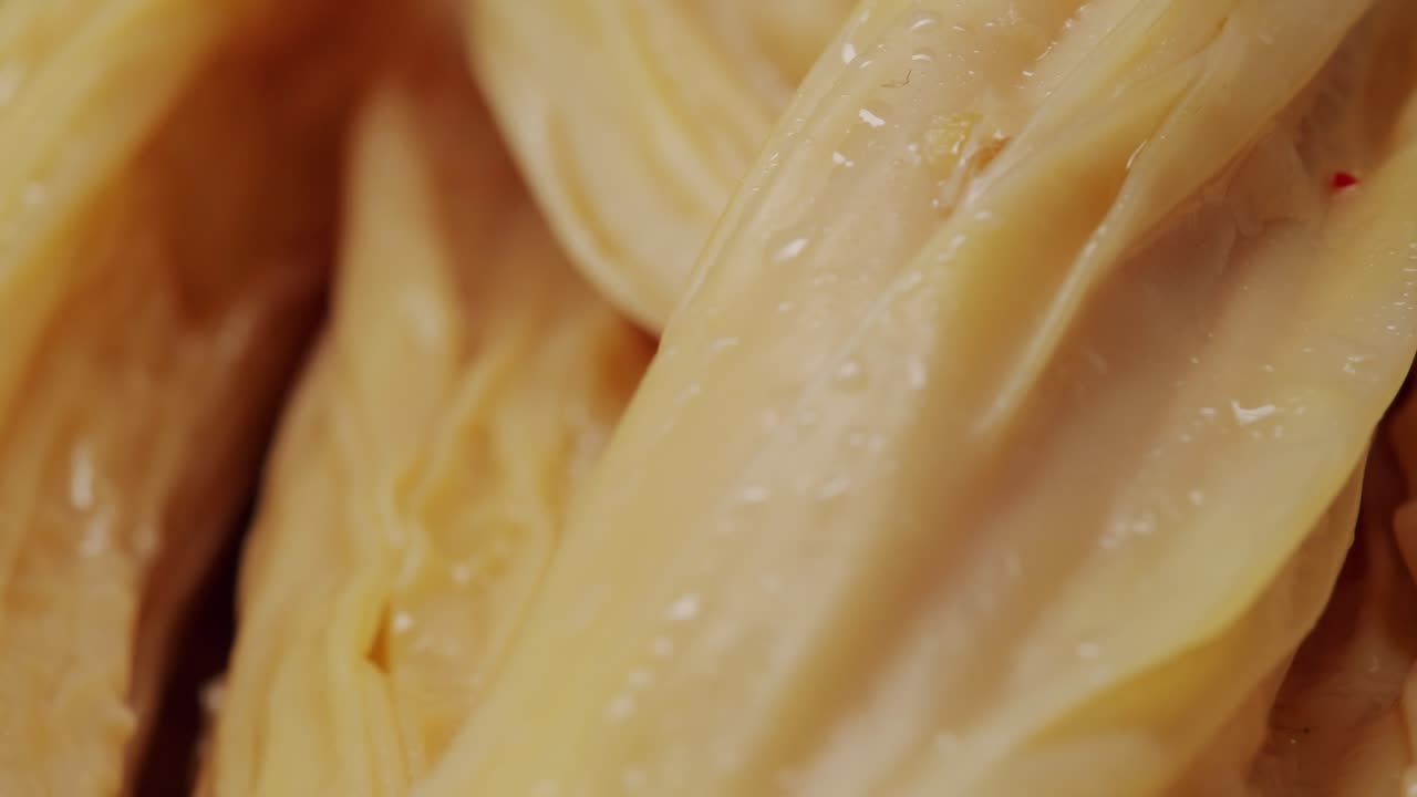 Fermented soy food Fuzhou, Tofu skin yuba sticks or Fuzhu on plate. Healthy asian soy food, Korean and Chinese cuisine.