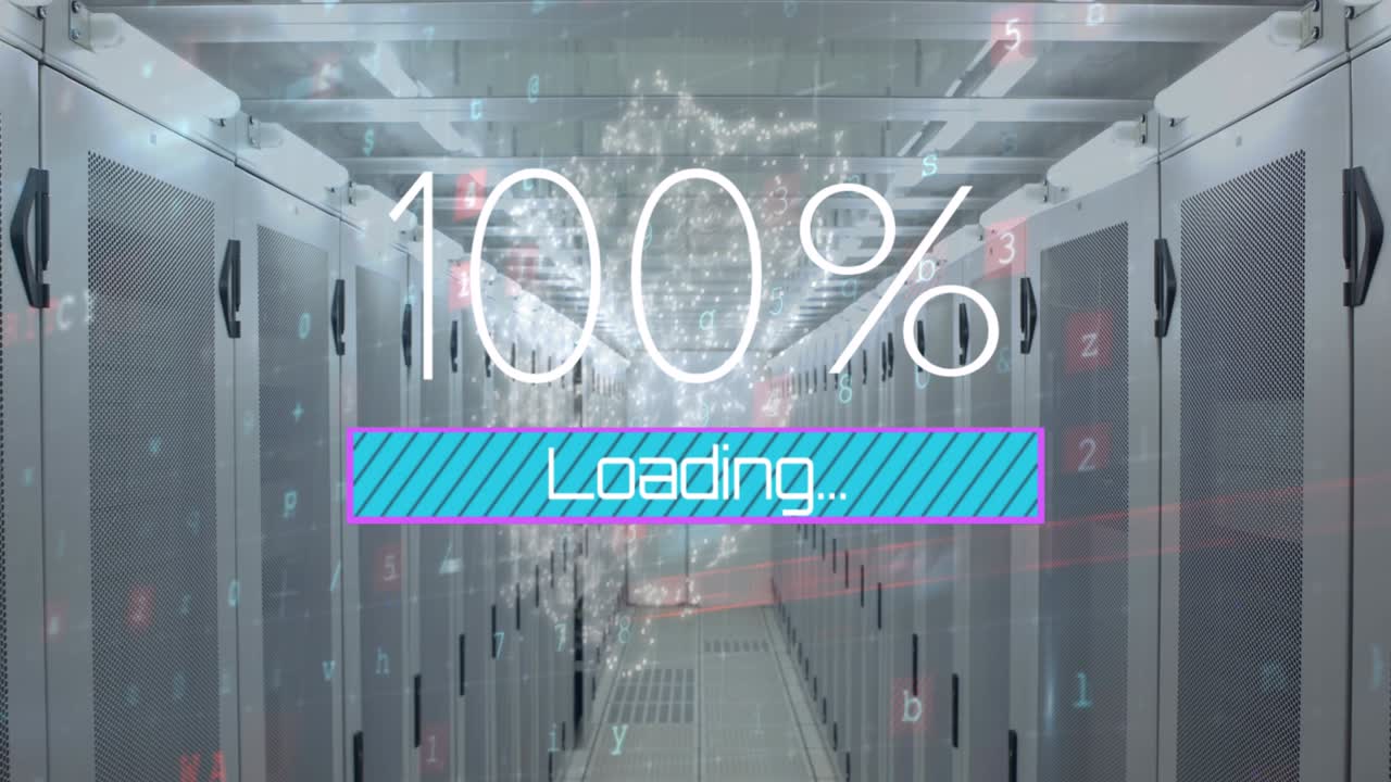 Animation of security shield and data processing and processing over computer servers