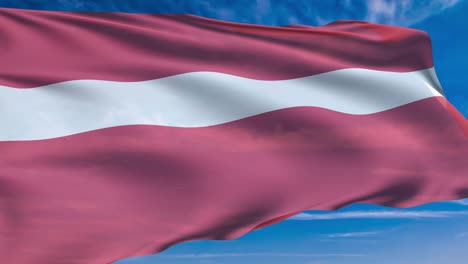 flag of latvia with fabric structure against a cloudy sky (loopable)
