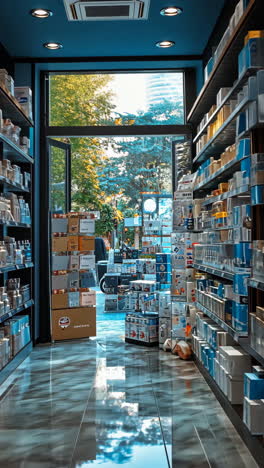 pasillo iluminado que muestra productos de cuidado personal en una tienda moderna