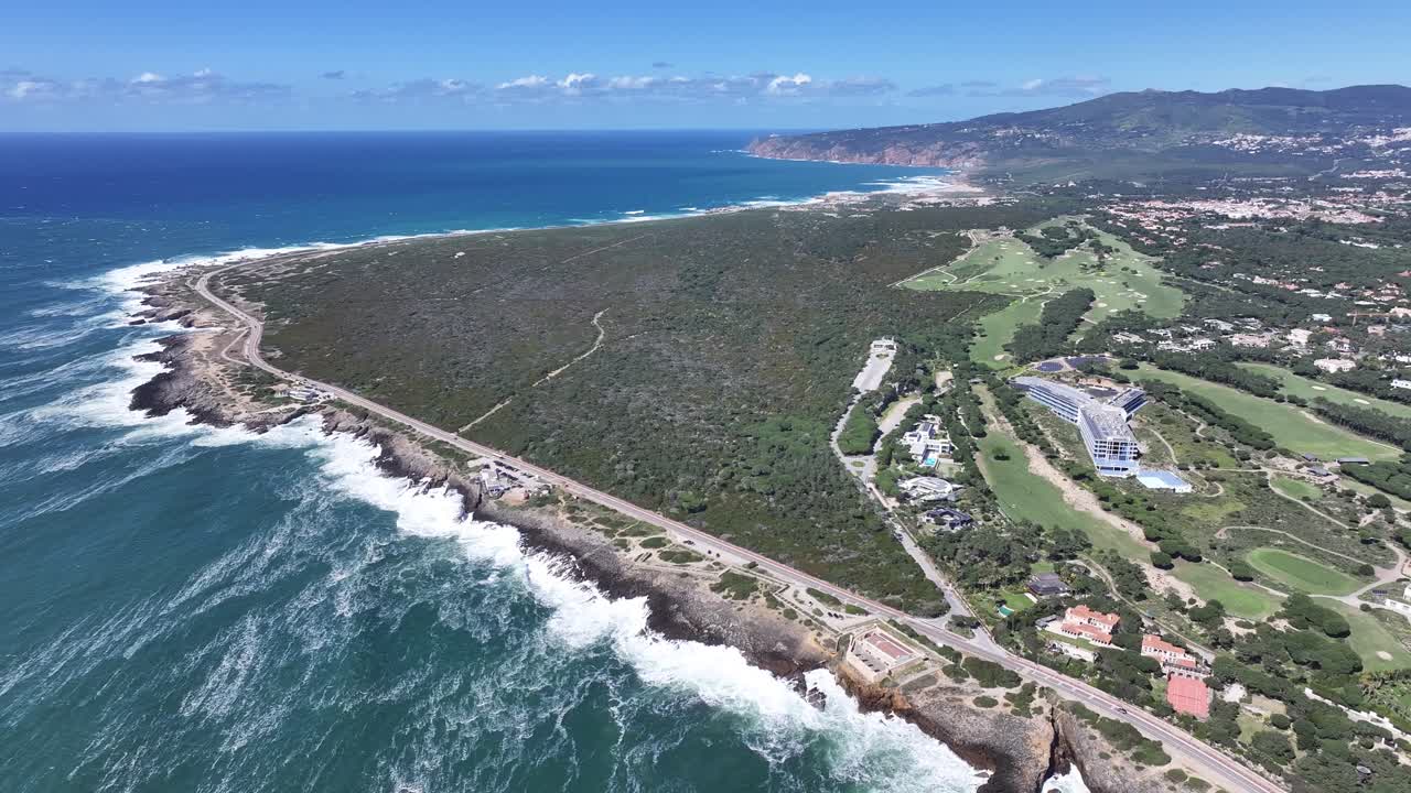 Cascais Skyline At Cascais In Lisbon District Portugal. Beach Landscape. Nature Seascape. Travel Destination. Cascais Skyline At Cascais In Lisbon District Portugal. Turquoise Water