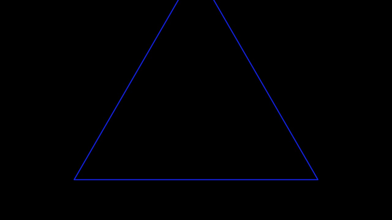검은 배경과 여러 개의 움직이는 삼각형, 반복적으로 확대 및 축소