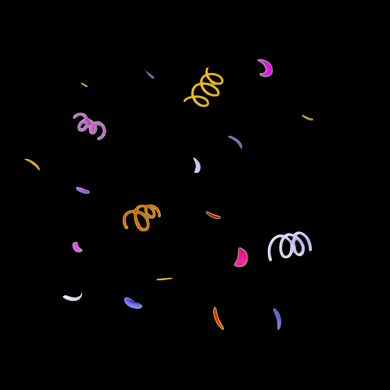 Colorful confetti animation isolated asset, transparent 4K video, alpha channel, ProRes 4444