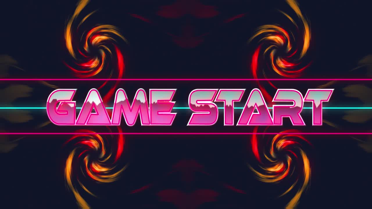 검은 바탕에 네온 모양 위에 게임 시작 텍스트의 애니메이션