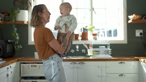 mother and baby in the kitchen