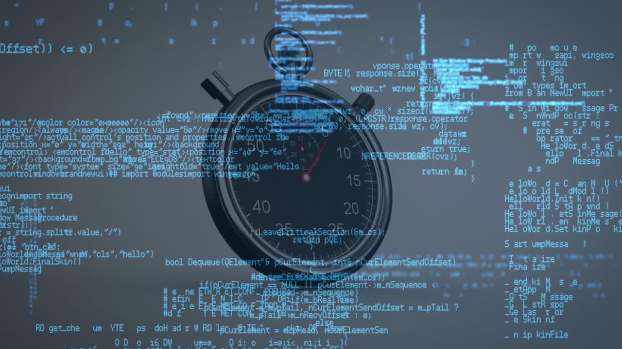 Animation of network of connections and clock over dark background