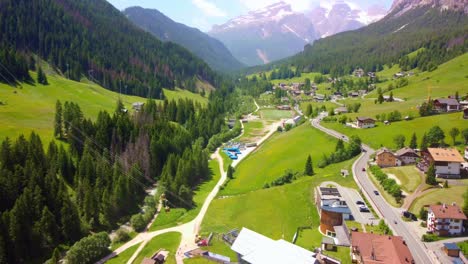 aerial view of a mountain village in the alps