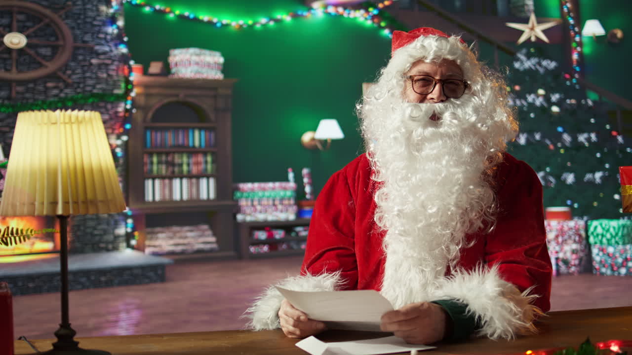 Santa Claus Reading Letters in a Festive Setting