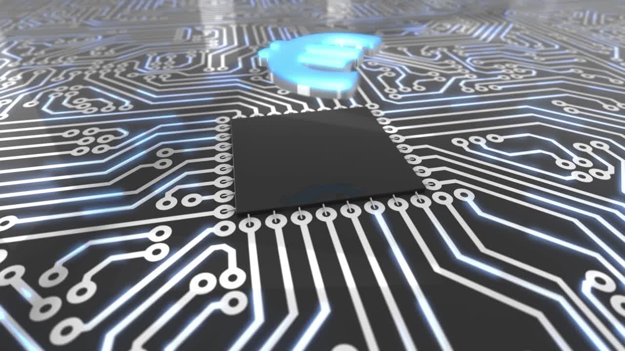 어두운 파란색 회전 컴퓨터 회로판 개념 유로 루프 4k