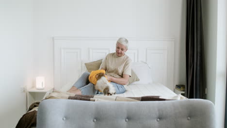 woman and dog at home