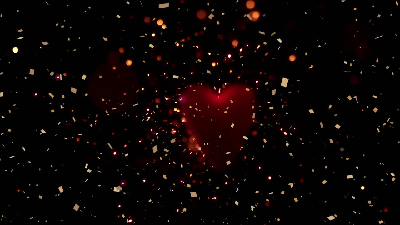 Animazione di coriandoli che cadono con cuori rosa su sfondo nero