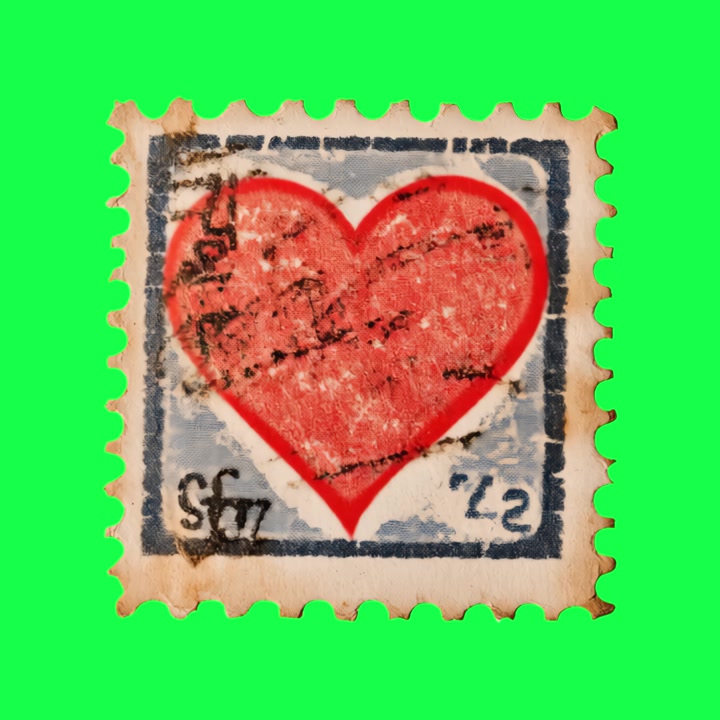 Francobollo vintage con illustrazione di cuore rosso
