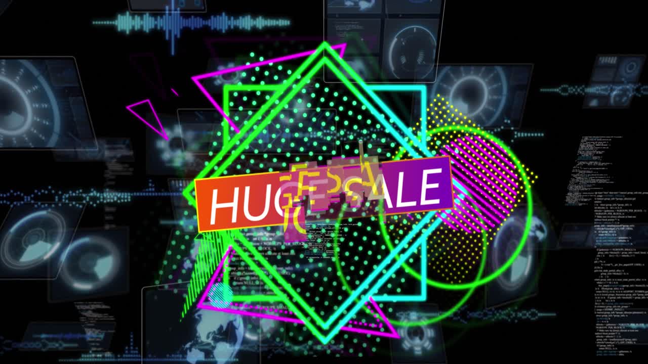 거대한 판매 텍스트에 대한 데이터 처리 애니메이션