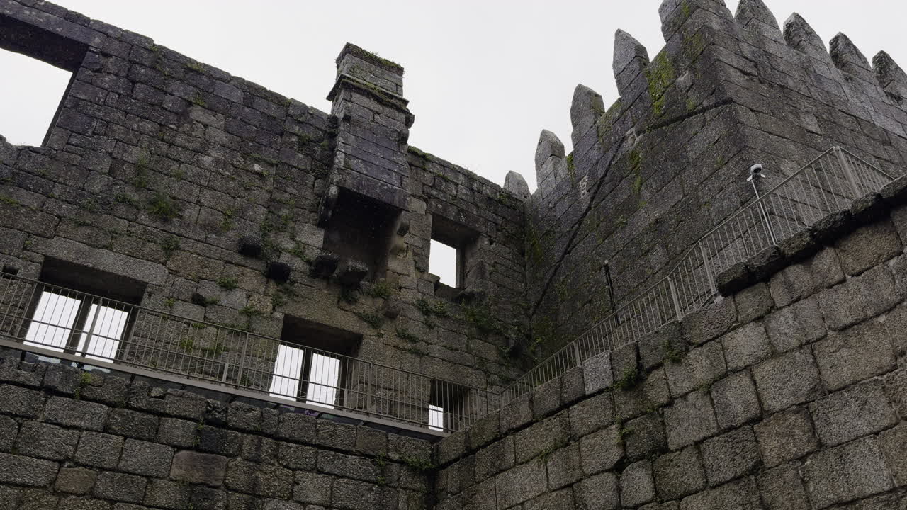 Close Up Of The Walls At The Guimaraes Castle Under The Rain In Portugal