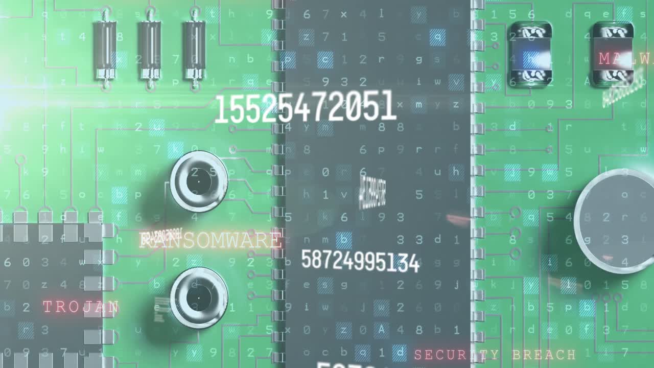 анимация изменяющихся чисел, плавающих над зеленым микропроцессором