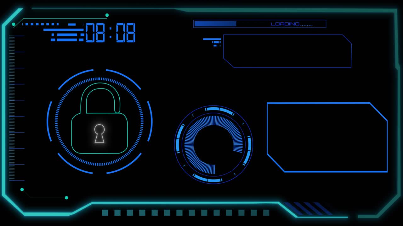 Virtual animated countdown timer futuristic interface hud light effects digital decoding or