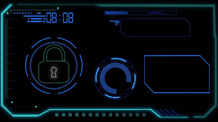 Virtual animated countdown timer futuristic interface hud light effects digital decoding or