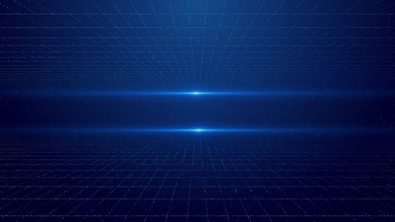 Futuristic digital grid animation featuring deep blue 3d space glowing dot matrix and perspective