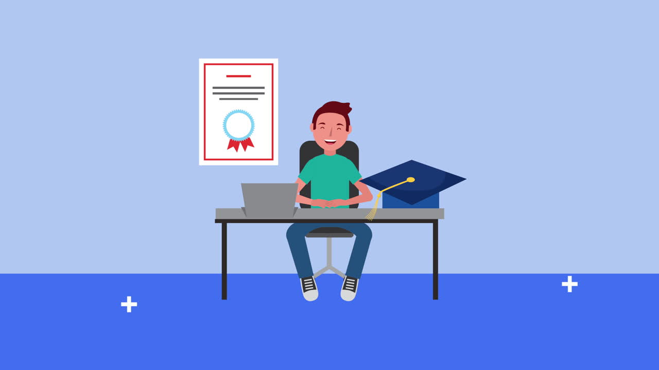 young student boy with laptop elearning
