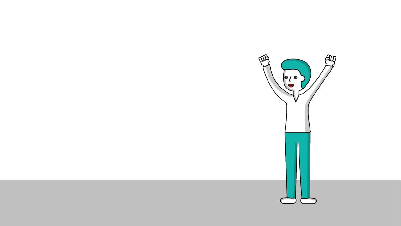 el personaje del hombre levanta las manos para celebrar.