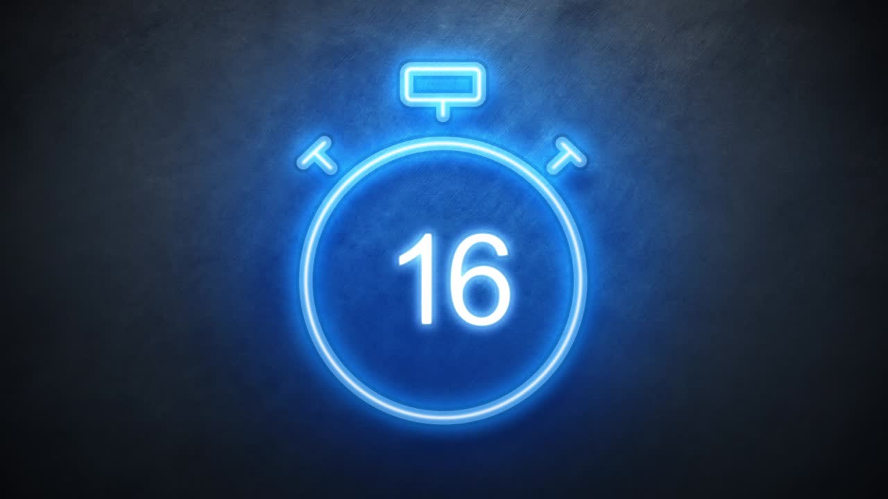 Clock neon sign with arrow. countdown timer animation seamless. Looped.