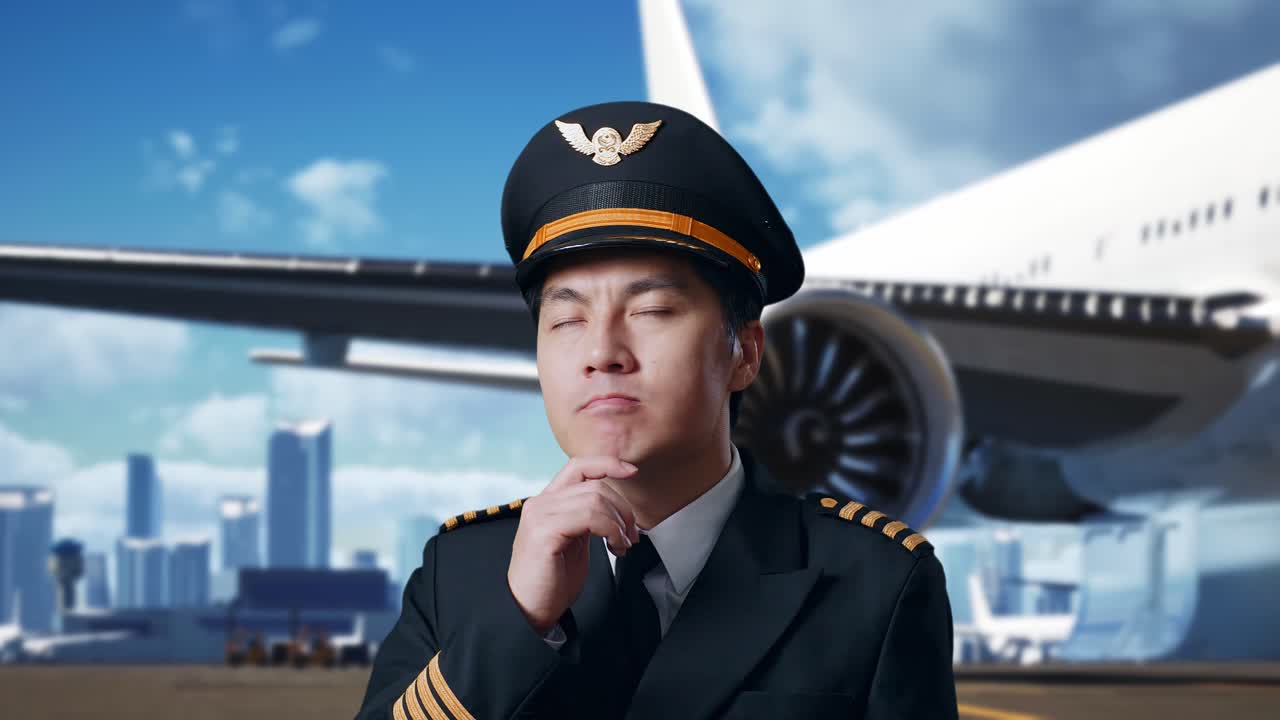 공항 에서 생각 을 깊게 하는 조종사