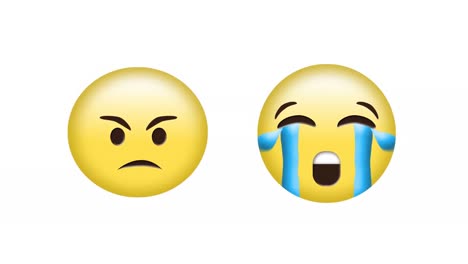 Animación-De-Iconos-Emoji-Enojados-Y-Llorando-Sobre-Fondo-Blanco.